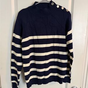 Classic Navy and Cream Striped Turtleneck Sweater